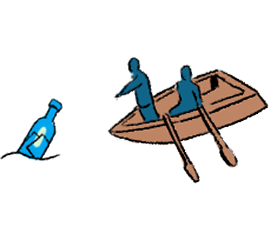 Illustration: zwei Personen rudern ein Boot gemeinsam in eine Richtung