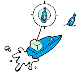Illustration: ein Schnellboot nimmt Kurs auf ein Ziel